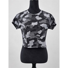 Lululemon Cates Tee Train Size 4 Black Gray Camo Cropped Short Sleeve Top picture