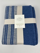 Target Threshold Full/Queen 100% Cotton Blanket Dark Blue Yarn Dyed Plaid 90x92 picture