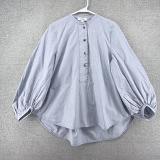 Cos Balloon Sleeve Blouse Top Women Size 4 Blue And White Pinstripe Motif Casual picture