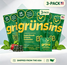 3pc Gruns Super Greens Gummies 28ct Prebiotics Spirulina Digestive Health picture