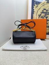 AUTH Hermes Maximors Black Volupto Leather Gold Hardware Cylinder Handbag picture