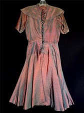 RARE VINTAGE FRENCH WWII ERA 1940'S DESIGNER SILK TAFFETA BROCADE DRESS SIZE 4 picture