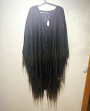 Maeve by Anthropologie Black Fringe V-Neck Long Sleeve Blouse One Size picture