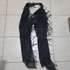 Custom Black Leather Chaps Silver Plated Hardware Western Cowboy Vintage 90s picture