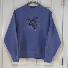 Vintage Suttons Sportswear Moose Graphic Sweatshirt Blue Mens Medium Billings MT picture