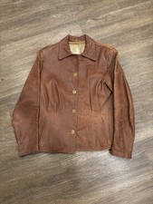 vintage women’s 1940’s cossack button front leather jacket pleats pockets 19x24 picture