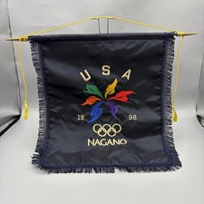 VTG 1998 Nagano Winter Olympics Banner Wall Flag Team USA Gold & Black 13