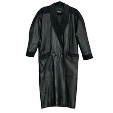 VTG 80s Cyberpunk Goth Black Leather Suede Duster Trench Streetwear Grunge Edgy picture