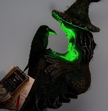 Mossy Tree Witch with Raven Crow Statue LED Lighted Halloween Forest Decoration picture