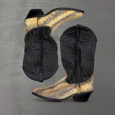 Vintage Acme 80s Western Boots Python Snakeskin Black Leather Embroidered 9D picture