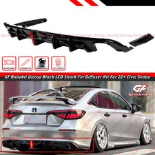 FOR 22-26 HONDA CIVIC SEDAN GF BODYKIT GLOSS BLACK LED REAR BUMPER DIFFUSER KIT picture