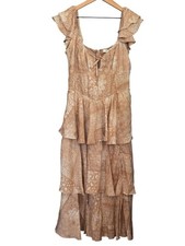 Francesca’s NWT Tiered Paisley Maxi Dress in Light Brown with Ruffled Sleeves picture