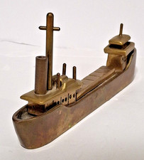 Unusual Brass Great Lakes Cargo Ship Paperweight Model 7