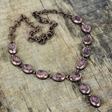 Valentines Deal Pink Kunzite Stone Copper Electroformed Chain Necklace Jewelry picture