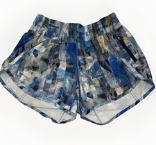 Lululemon Shorts Womens 4 Blue Green Tracker Abstract Running Athletic Yoga picture
