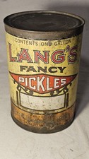 Vintage Lang's Fancy Pickles TIn Can One Gallon Baltimore MD C. C. Lang & Sons  picture