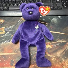 Ty Beanie Baby 1997 Princess Diana Bear Purple White Rose Memorial w/ tag picture