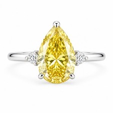 35.60 Ct Certified Pear Shape Champagne Lab Created Diamond Ring 925 Silver picture