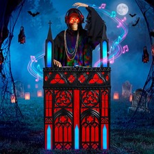 6FT ANIMATRONIC LIFE-SIZE GOTHIC SKELETON DJ REAPER HALLOWEEN DECORATION 2026 picture