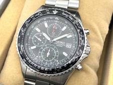SEIKO Flight master Men's Chronograph Watch Black Dial 7T92-0CF0 Boxed Excellent picture