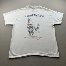 Vintage United We Stand T-Shirt Mens Large White Flag George Bush 9/11 Fireman picture
