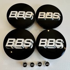 4pc OEM 3D Silver Black BBS 70mm Center Caps 56.24.073 & 4pc Chrome Valve Caps picture