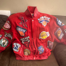 Jeff Hamilton NBA Multi-Team Patch Jacket Red Leather Basketball picture
