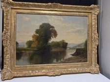 FINE SIGNED EMMA ROBERTS ANTIQUE 19TH C OIL ON CANVAS LANSCAPE IN PERIOD FRAME picture