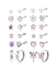 12 Pairs Hypoallergenic Stud Earrings For Women Kids Flat Screw regular, pink picture