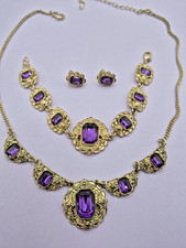 VTG AVON SET Signed NWT Purple Victorian Filigree Necklace Bracelet Earring RARE picture