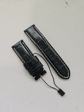 Panerai Watch 24mm OEM Black Alligator Watch Strap Beigh Stitch for Tang Buckle  picture