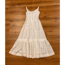 Antique Edwardian White Cotton Slip Dress Petticoat XS Hook Eye 1900s AS IS ^ picture