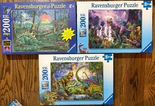 3- Lot Of 200 XXL RAVENSBURGER DINOSAUR PUZZLES COMPLETE 1 Glow In The Dark Htf picture