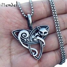 MENDEL Womens Celtic Triquetra Trinity Knot Kitty Cat Pendant Necklace Chain Set picture