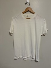 Vintage 1970s Paper Thin Burnout Blank White Soft T Shirt Size Large Made In USA picture