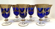 Vintage Arte Italica Medici COBALT BLUE GOLD TRIMMED 6 Water Glasses 6 3/8