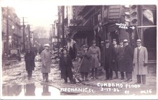 MECHANIC STREET CROWD cumberland md. real photo postcard rppc maryland flood picture