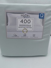 Hotel Signature Sateen 400TC 6pc Queen Sheet Set Egyptian Cotton Misty Blue  picture