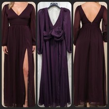 LULUS Enchant My Love Dark Purple V Neck Long Sleeve Maxi Dress Size XL**NEW** picture