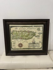 Vintage Mid-Century Pictorial Map of Puerto Rico Framed Lithograph Wall Art picture