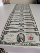 1963 Red Seal 2 Dollar Bills Uncirculated 18 consecutive #A13712973 - A13712990 picture