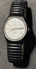 Vintage 1986 Swatch Classic GB706 Day Date -USA Metal Stretch Rare Band picture