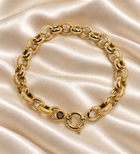 Vintage Milor Italy 14K Yellow Gold Textured Oval Rolo Link Bracelet 7.5