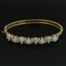 3.50 Ct Pear Cut Opal Lab Created Women's Bangle Bracelet 14K Yellow Gold Plated picture