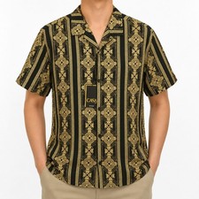 NEW Casa Moda Couture Shirt Mens Medium Black Gold Baroque Camp Button-Up picture