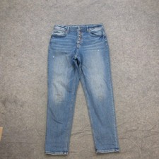 m jeans by maurices Women's Blue 16 Long High Rise Button Fly Stretch Distressed picture