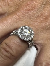 3.02ct Natural Diamond E SI1 Platinum Halo Ring AGI + FREE Diamond Band picture
