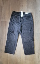 ​AmErican EaGle WoMen's SUper HiGh-Rise Baggy Straight Cargo Jeans Black Size 14 picture