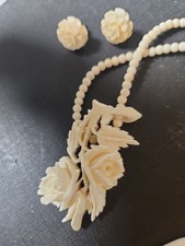 Vtg Handcarved Floral Necklace & Earrings / Jacob Blumenschein picture