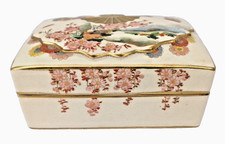 Satsuma Design Japan Vintage Trinket Box Fan Landscape and Floral Makers Mark picture